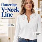 Women V Neck Lace Blouse Long Sleeve Swiss Dot Casual T Shirts Top mysite