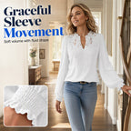 Women V Neck Lace Blouse Long Sleeve Swiss Dot Casual T Shirts Top mysite