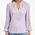 Women V Neck Lace Blouse Long Sleeve Swiss Dot Casual T Shirts Top mysite