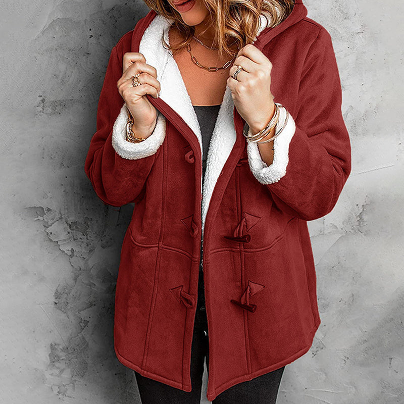 Women's Hooded Suede Coat with Plush Lining mysite