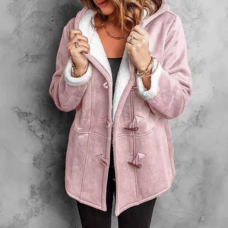 Women's Hooded Suede Coat with Plush Lining mysite