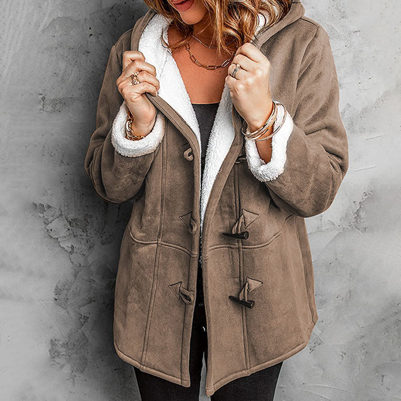 Women's Hooded Suede Coat with Plush Lining mysite