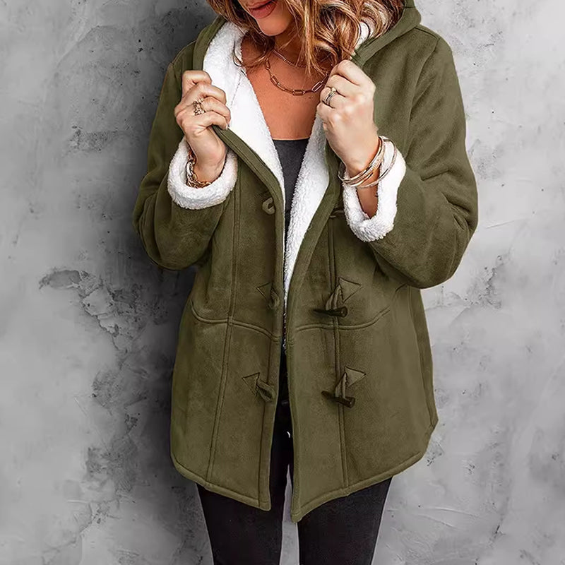 Women's Hooded Suede Coat with Plush Lining mysite