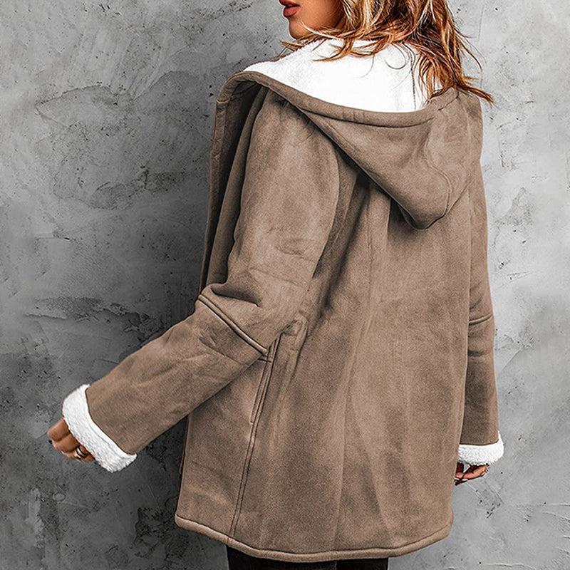 Women's Hooded Suede Coat with Plush Lining mysite
