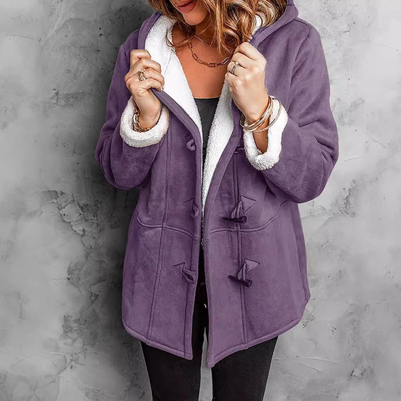 Women's Hooded Suede Coat with Plush Lining mysite