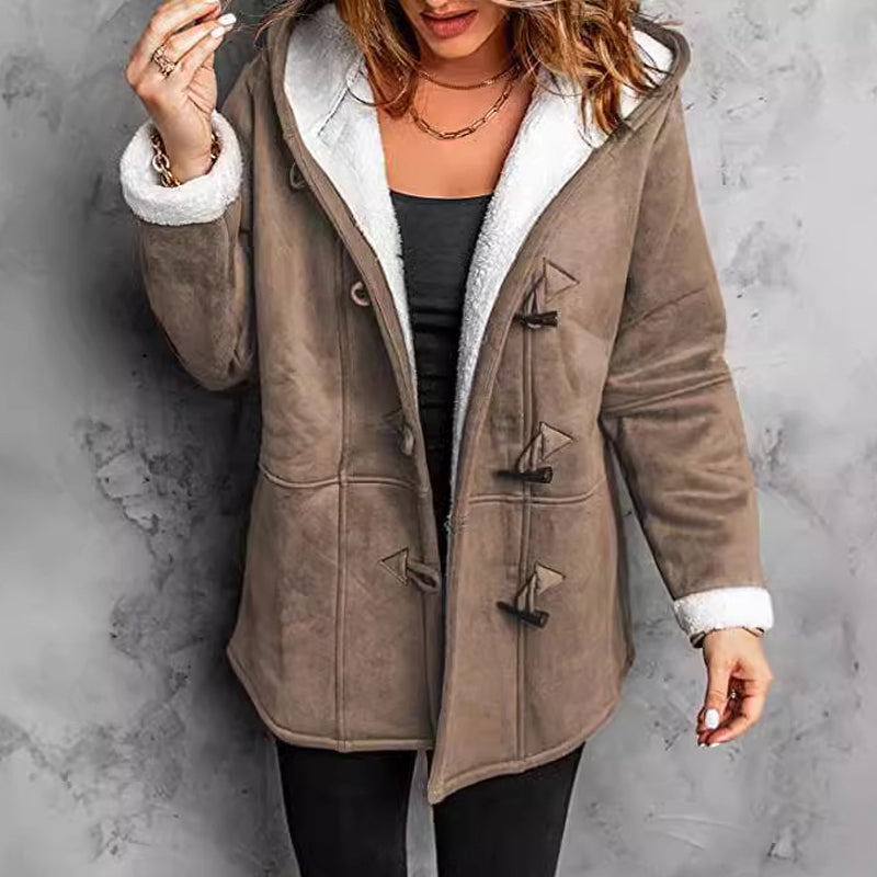 Women's Hooded Suede Coat with Plush Lining mysite