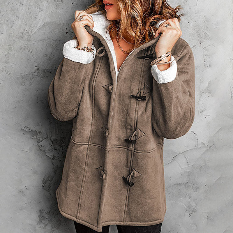 Women's Hooded Suede Coat with Plush Lining mysite