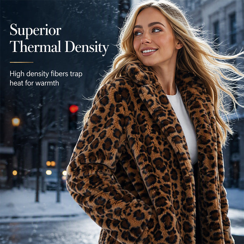 Women’s Stylish Leopard Print Faux Fur Coat mysite