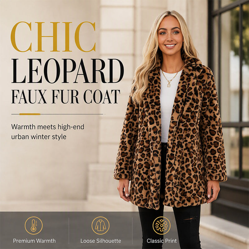Women’s Stylish Leopard Print Faux Fur Coat mysite