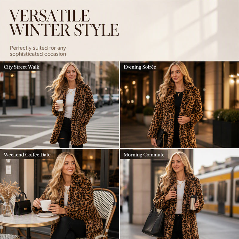 Women’s Stylish Leopard Print Faux Fur Coat mysite