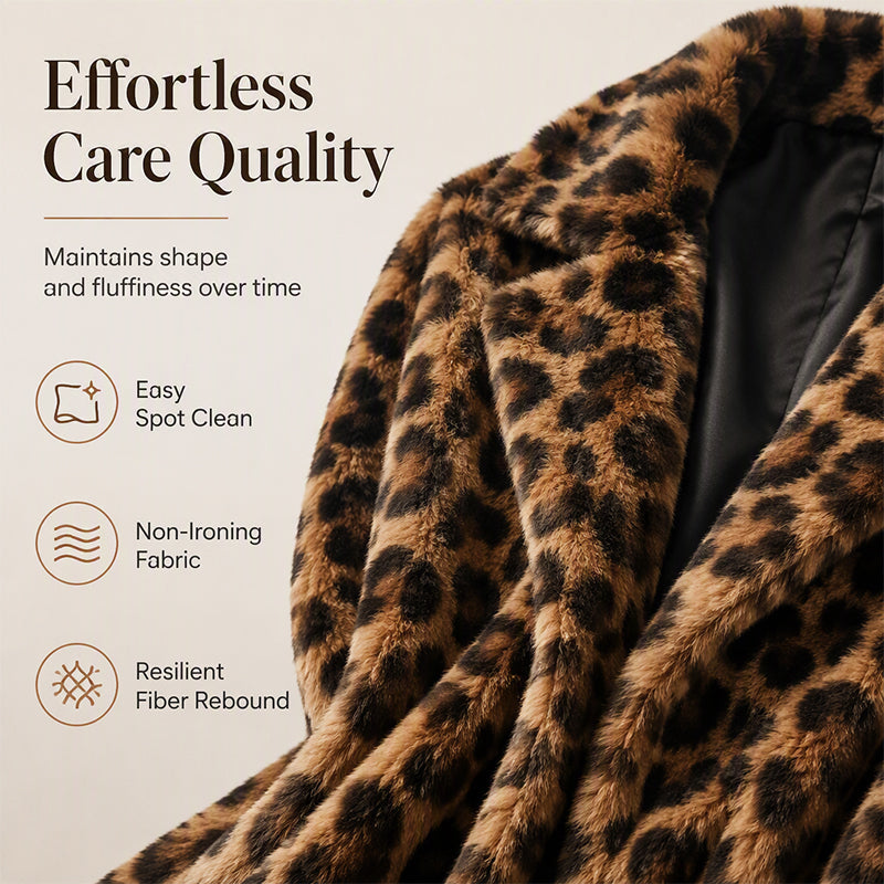 Women’s Stylish Leopard Print Faux Fur Coat mysite