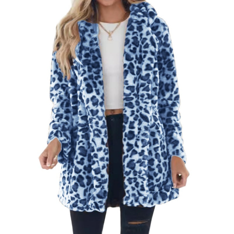 Women’s Stylish Leopard Print Faux Fur Coat mysite