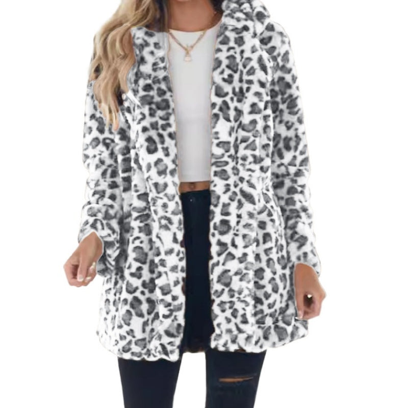 Women’s Stylish Leopard Print Faux Fur Coat mysite