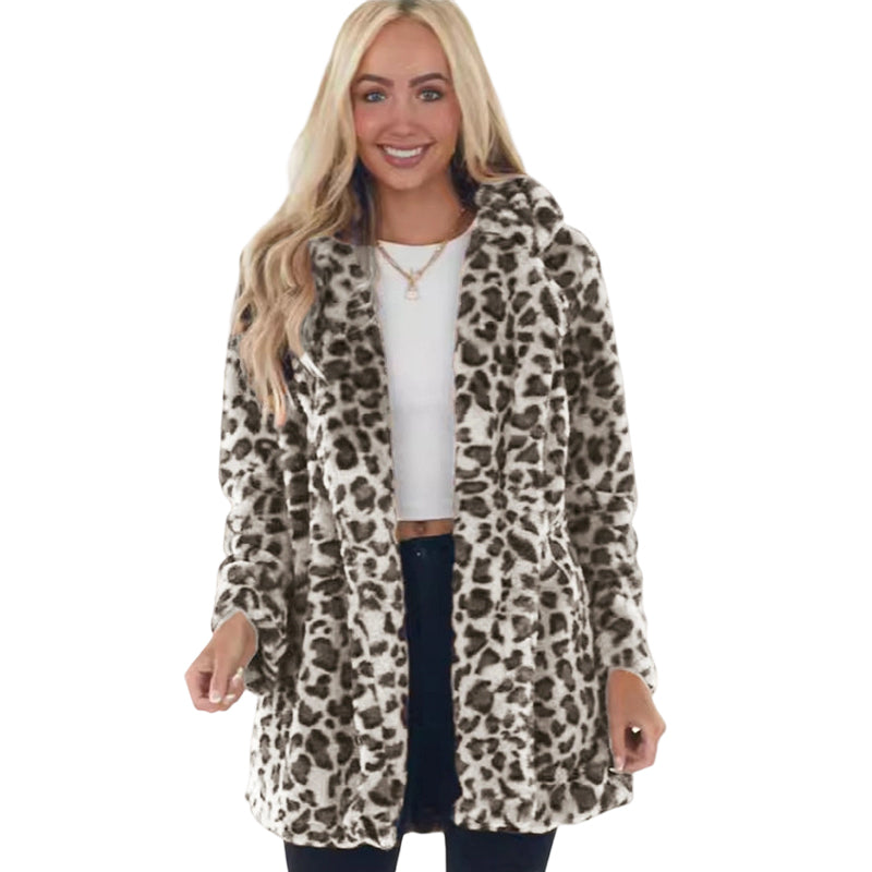 Women’s Stylish Leopard Print Faux Fur Coat mysite
