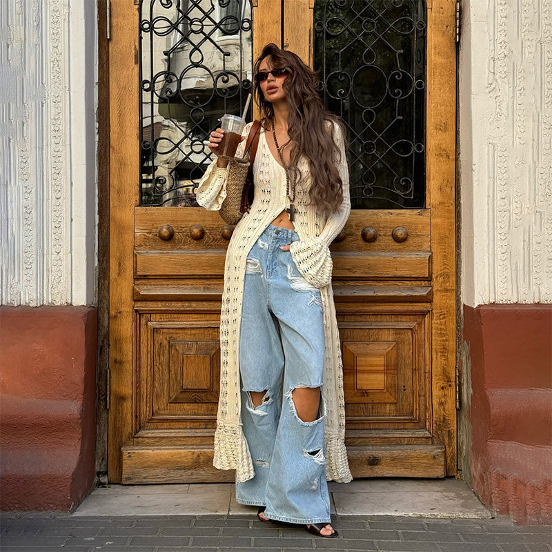 Women's Crochet Hollow Out Long Cardigan mysite
