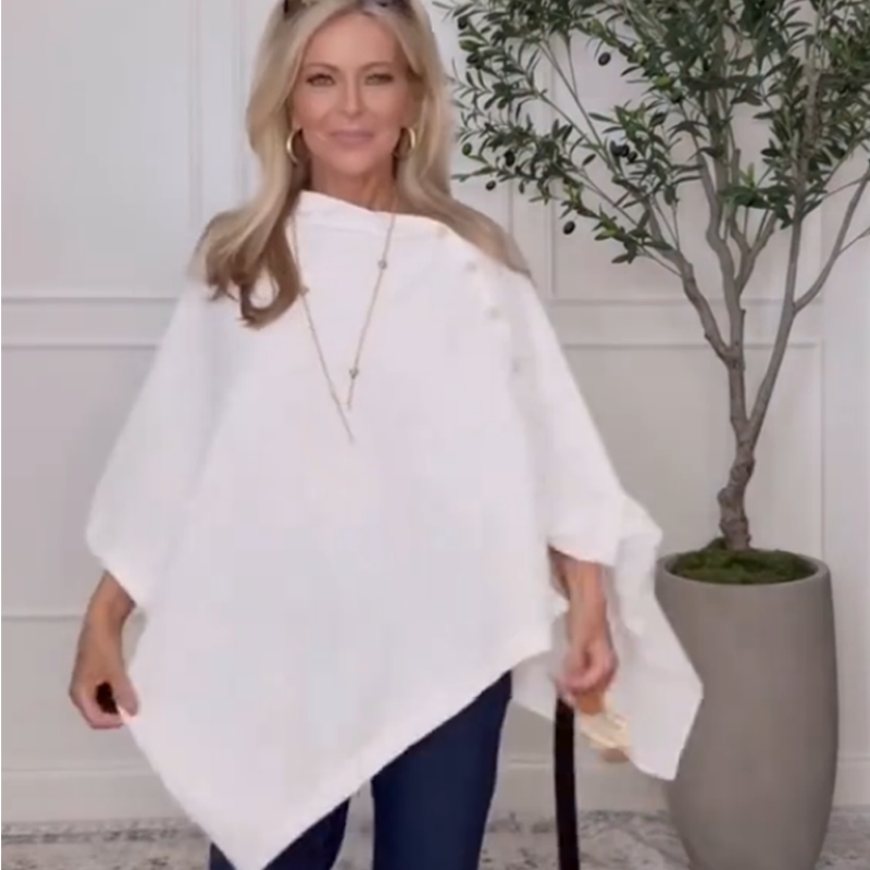 Women's Stylish Side Button Poncho mysite