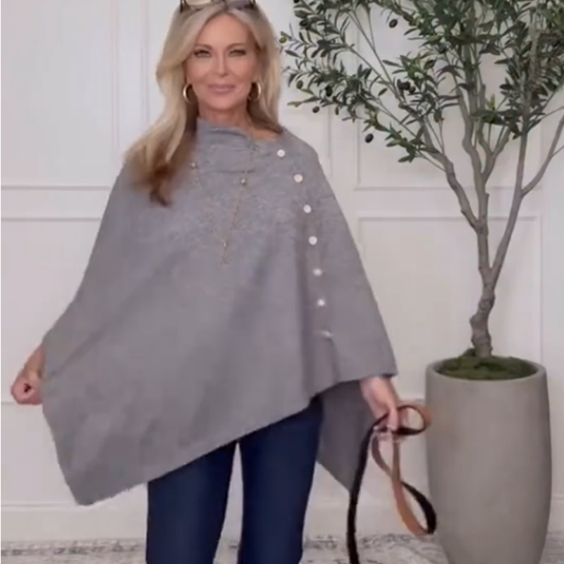 Women's Stylish Side Button Poncho mysite