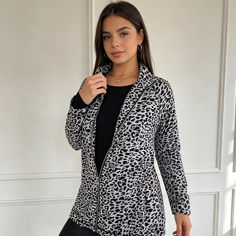 Women'S Leopard Print Zip-Up Jacket mysite