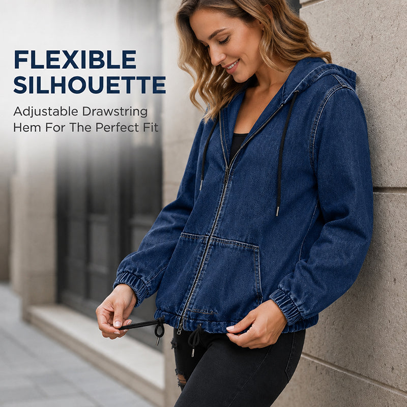 Women's Casual Zip-Up Hooded Jacket mysite