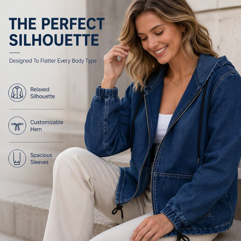 Women's Casual Zip-Up Hooded Jacket mysite