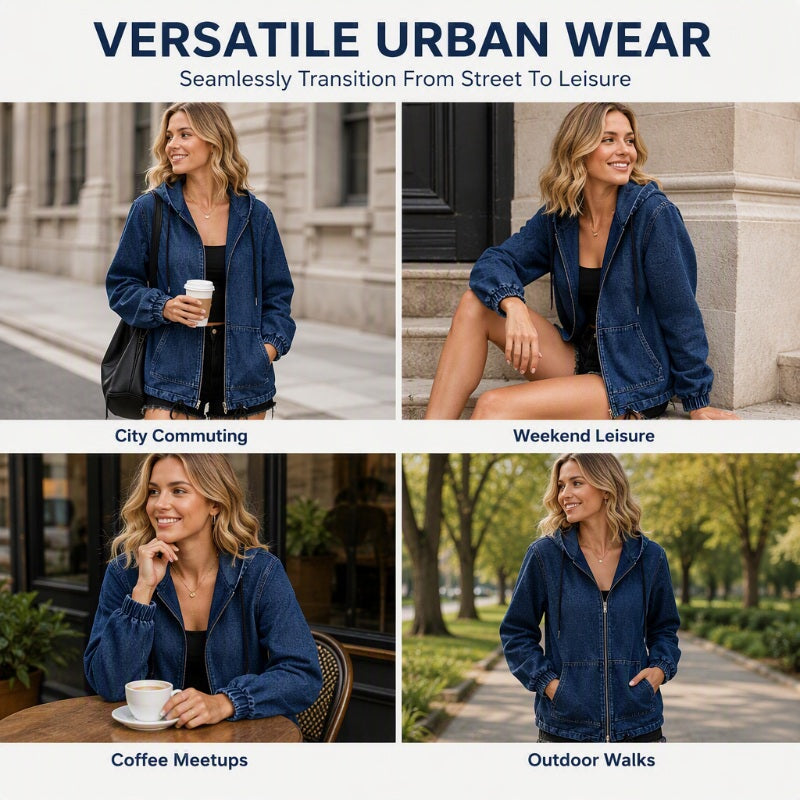 Women's Casual Zip-Up Hooded Jacket mysite