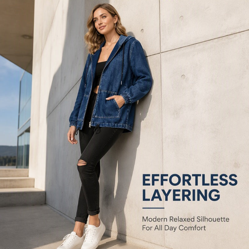 Women's Casual Zip-Up Hooded Jacket mysite