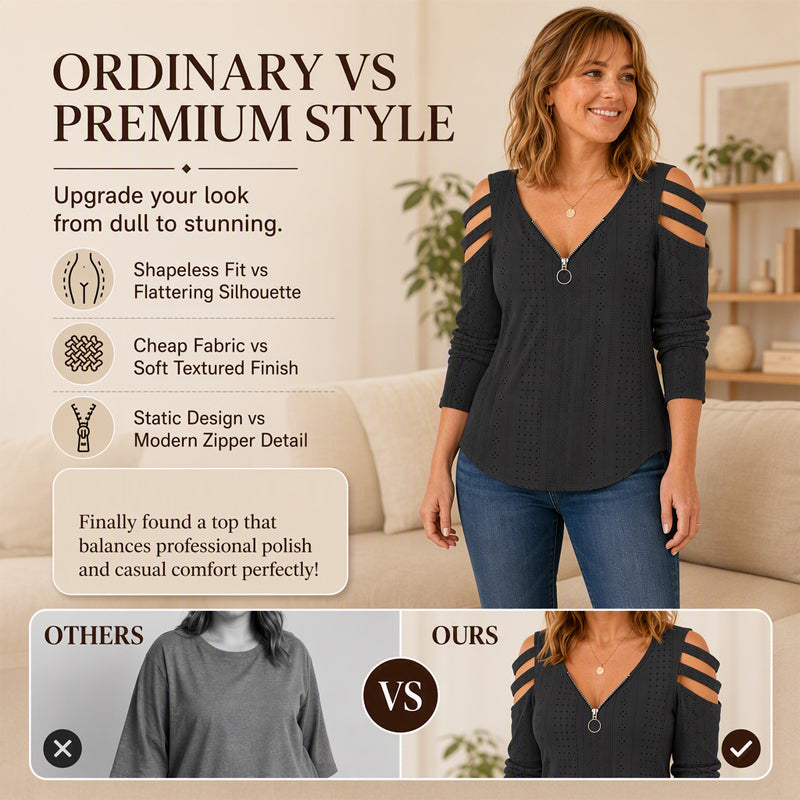 Women's Cold Shoulder Zipper T-Shirt mysite