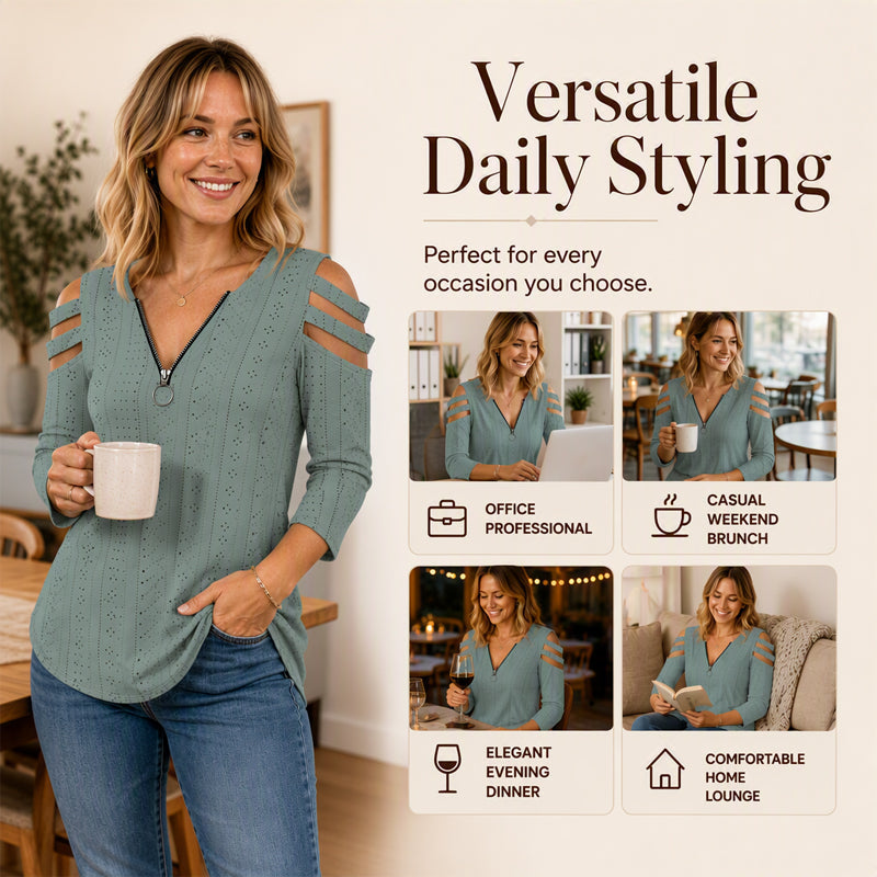 Women's Cold Shoulder Zipper T-Shirt mysite