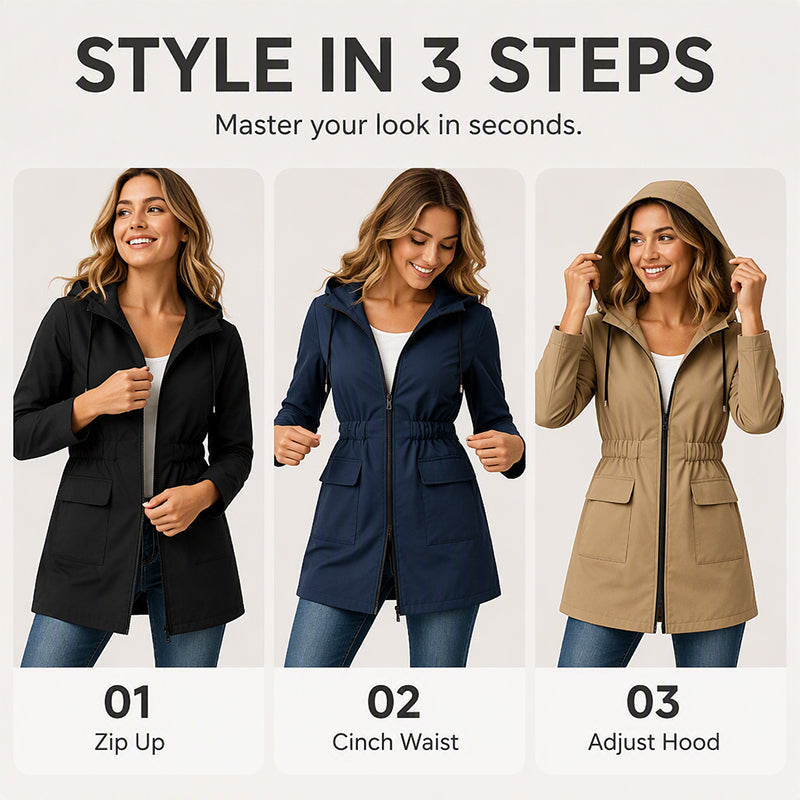 Women's Water Resistant Hooded Rain Jacket mysite