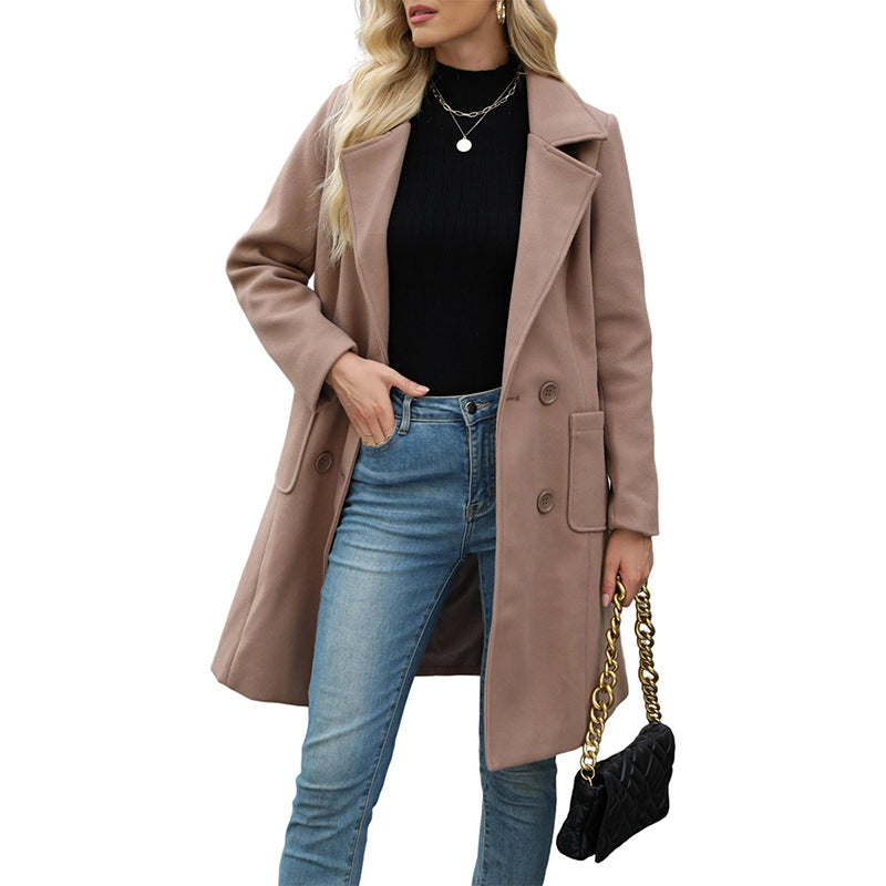 Women's Double Breasted Woolen Coat mysite