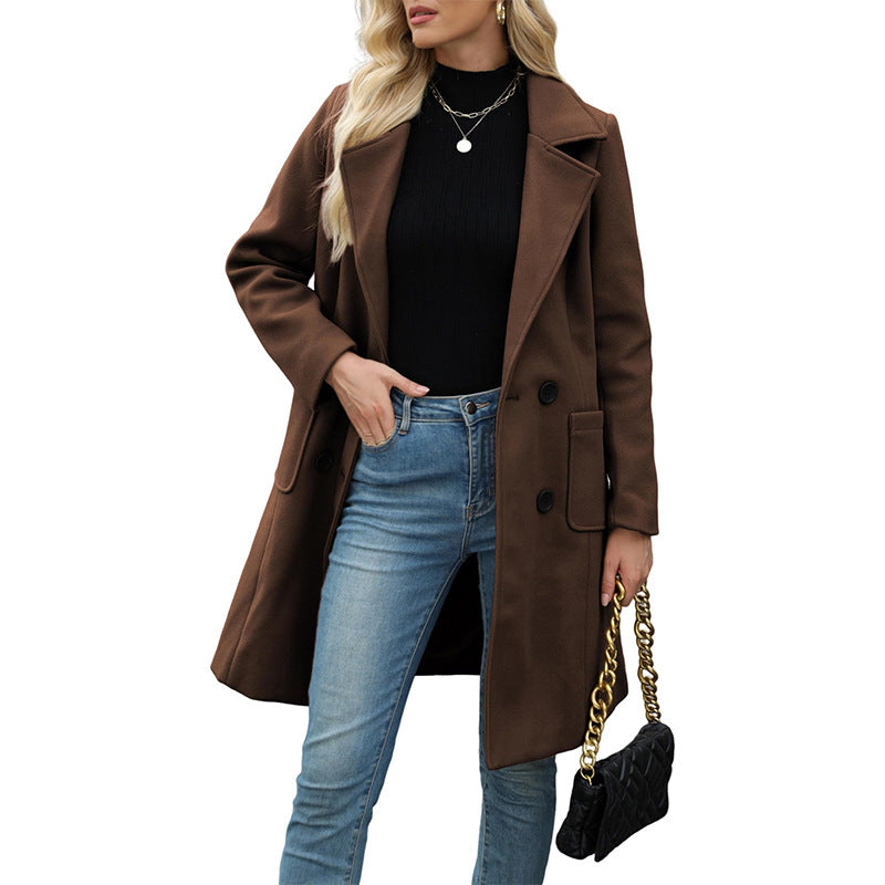 Women's Double Breasted Woolen Coat mysite