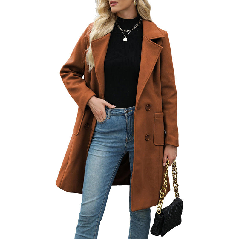 Women's Double Breasted Woolen Coat mysite
