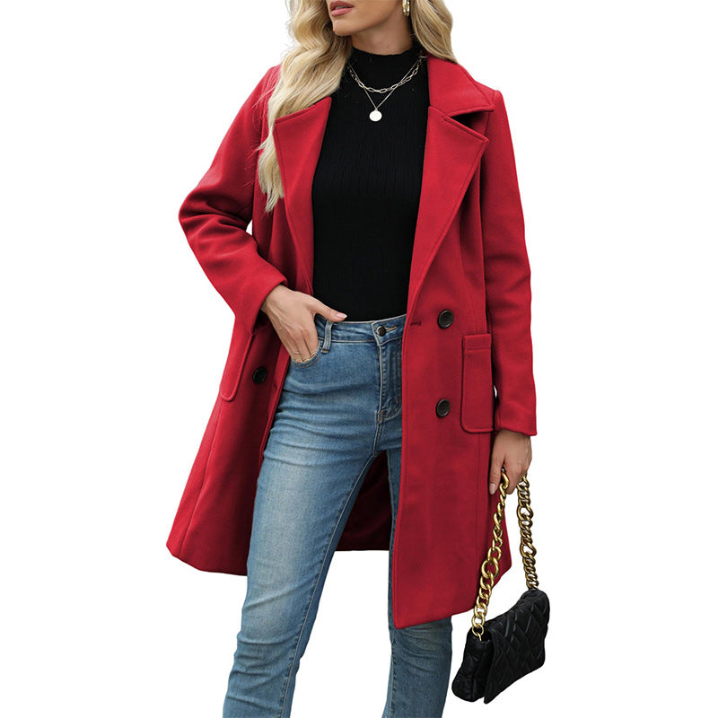 Women's Double Breasted Woolen Coat mysite