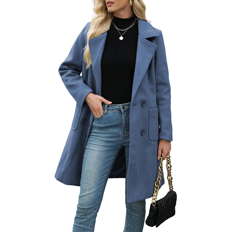 Women's Double Breasted Woolen Coat mysite