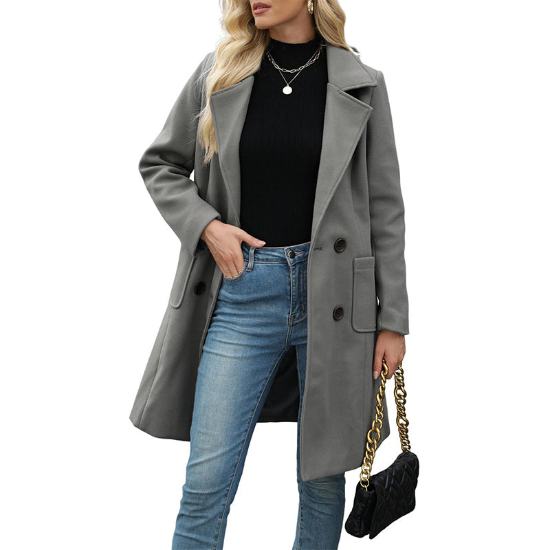 Women's Double Breasted Woolen Coat mysite