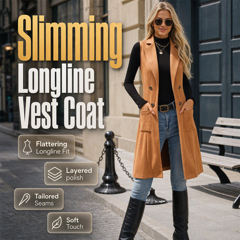 Women's Chic Sleeveless Open Front Longline Jacket mysite