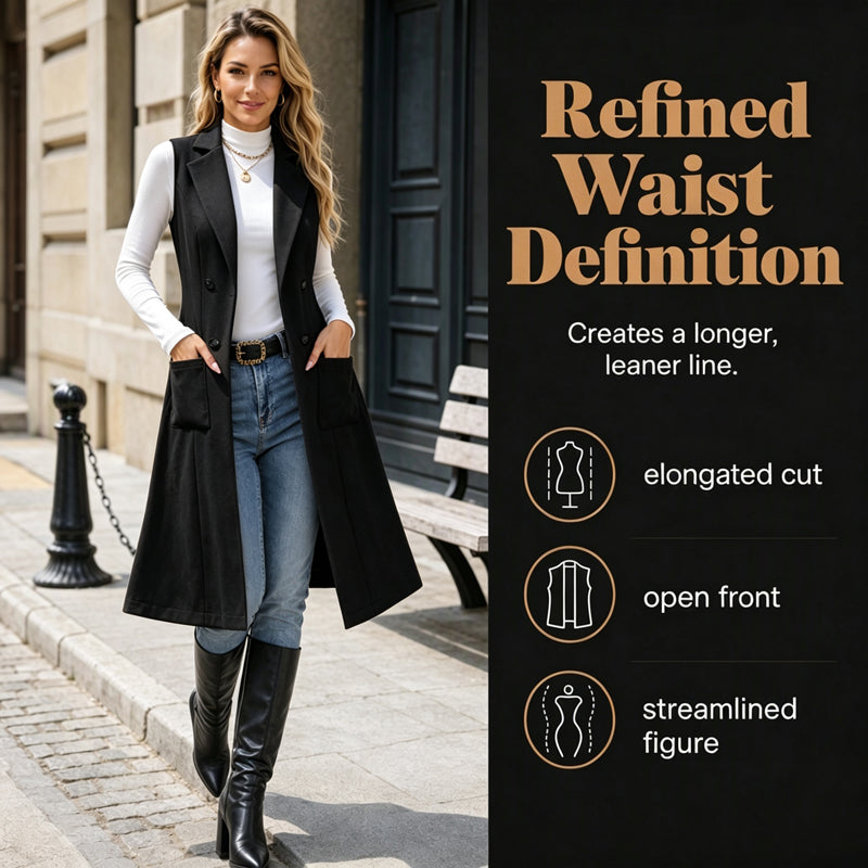 Women's Chic Sleeveless Open Front Longline Jacket mysite