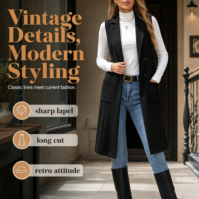 Women's Chic Sleeveless Open Front Longline Jacket mysite