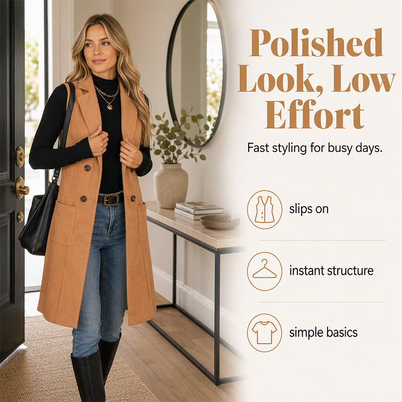 Women's Chic Sleeveless Open Front Longline Jacket mysite