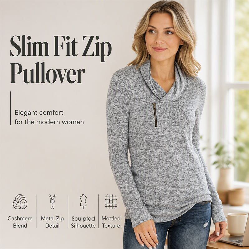 Women's Cowl Neck Sweatshirt with Zipper mysite