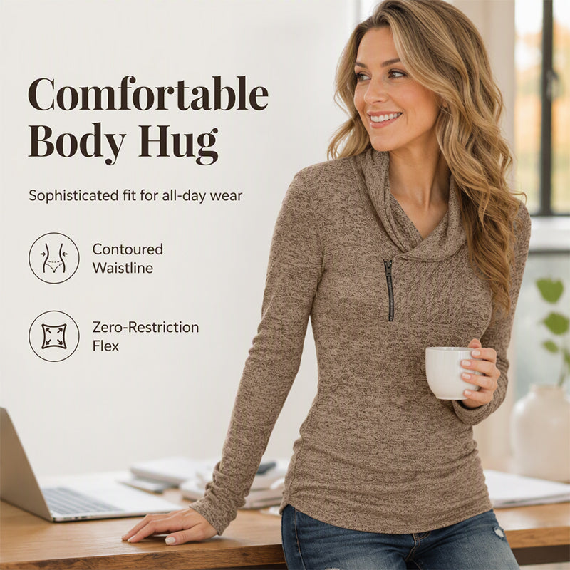 Women's Cowl Neck Sweatshirt with Zipper mysite