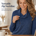Women's Cowl Neck Sweatshirt with Zipper mysite