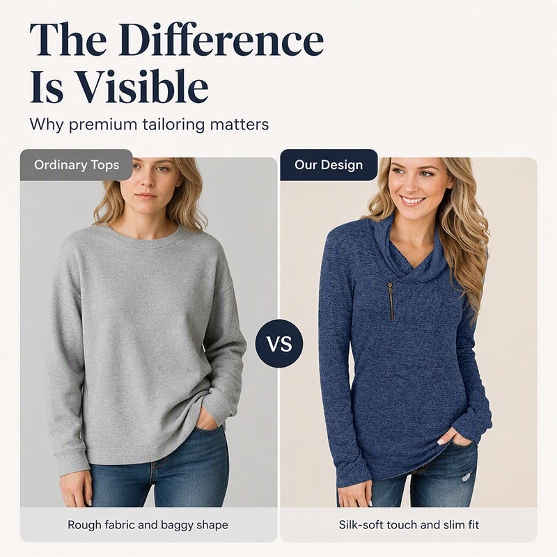 Women's Cowl Neck Sweatshirt with Zipper mysite