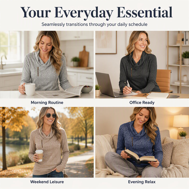 Women's Cowl Neck Sweatshirt with Zipper mysite