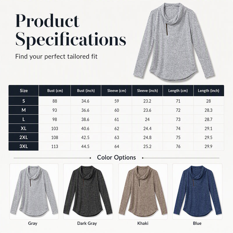 Women's Cowl Neck Sweatshirt with Zipper mysite
