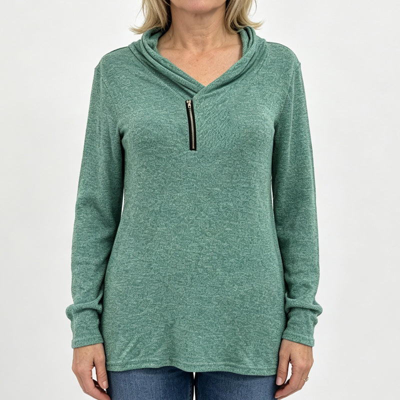 Women's Cowl Neck Sweatshirt with Zipper mysite