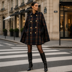 Women Vintage Plaid Cape Coat mysite