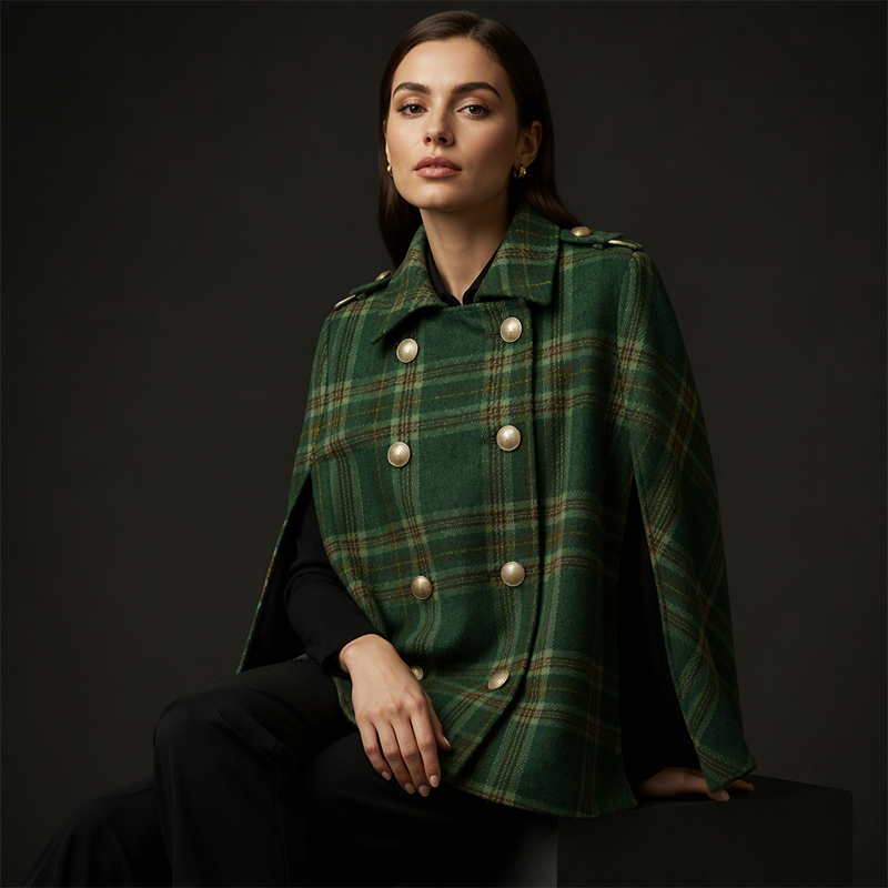 Women Vintage Plaid Cape Coat mysite