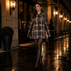 Women Vintage Plaid Cape Coat mysite