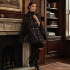 Women Vintage Plaid Cape Coat mysite